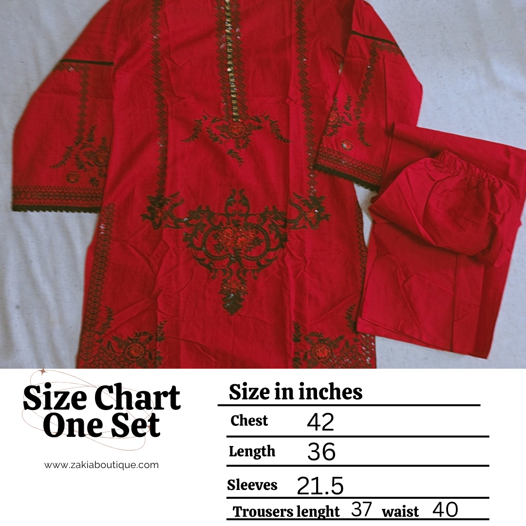 2pc Embrpidery Kurta and plain trouser, cotton