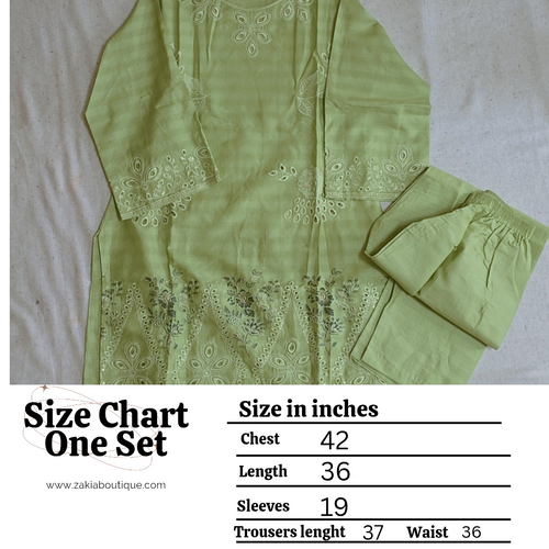 2pc Embroidered coord asian set with plain trousers