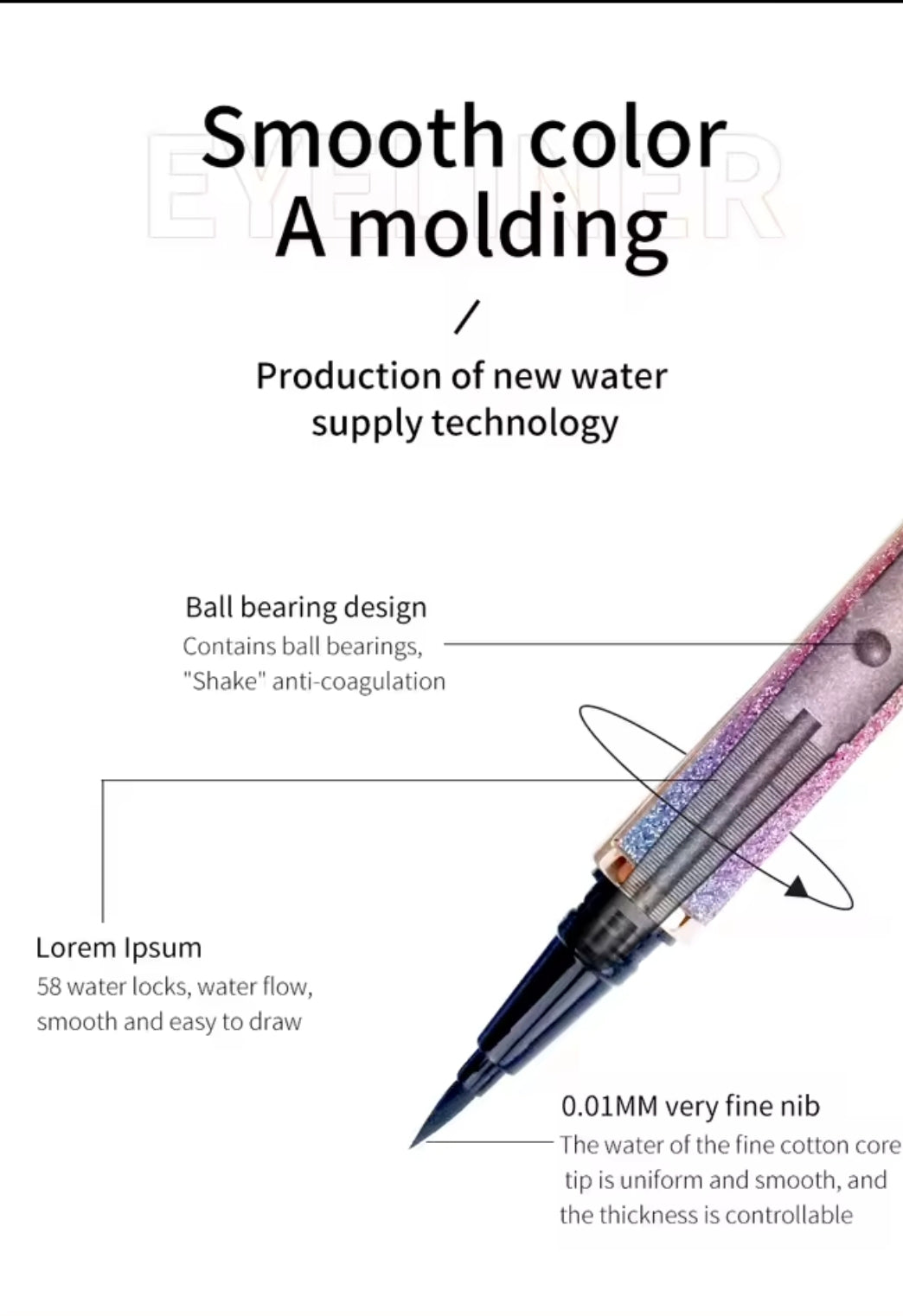 Eyelash Glue Pen Eyeliner. Self-adhesive, Black