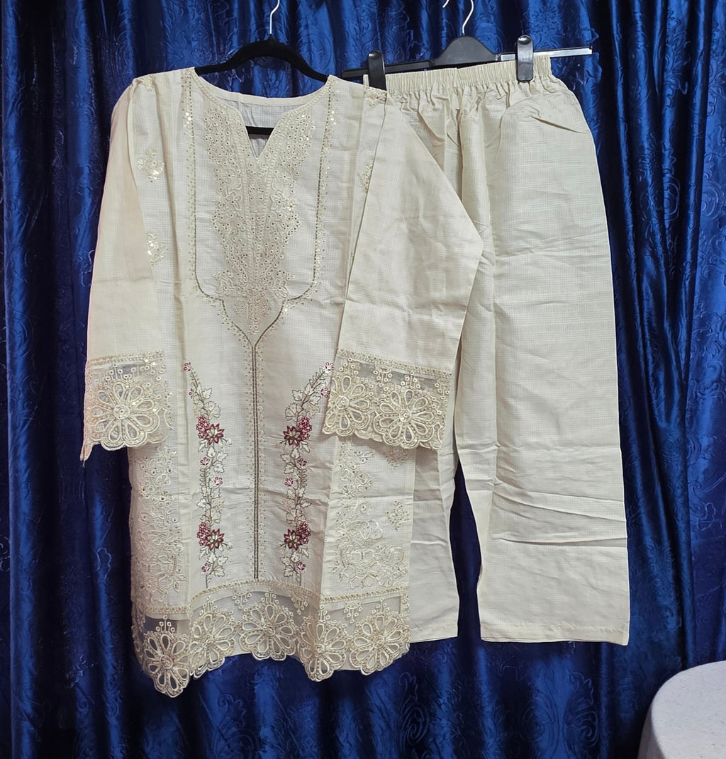 Elegant embroidered 2pc asian set, cotton