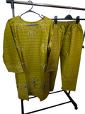 2pc Embroidered coord asian set with plain trousers