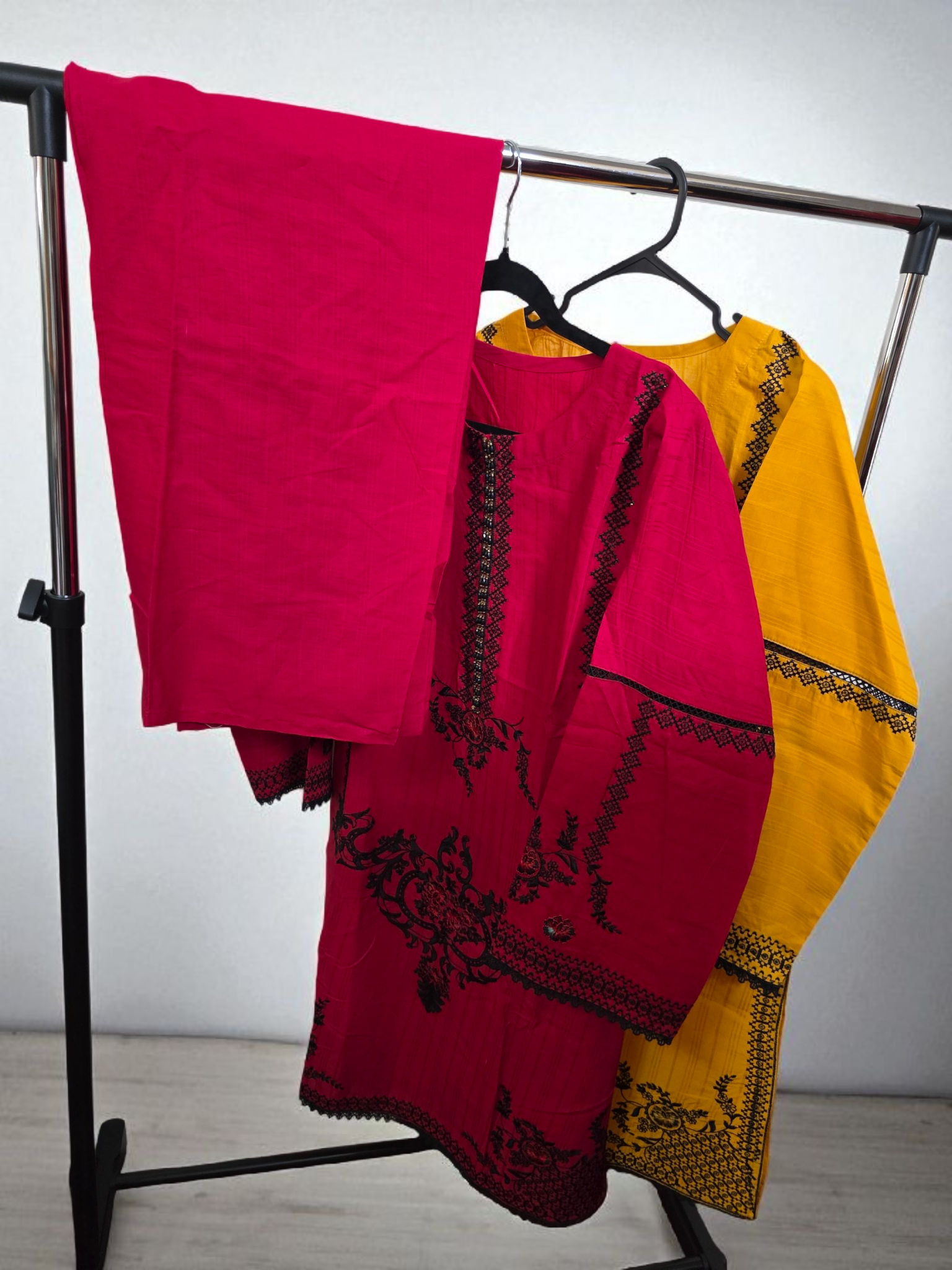 2pc Embrpidery Kurta and plain trouser, cotton