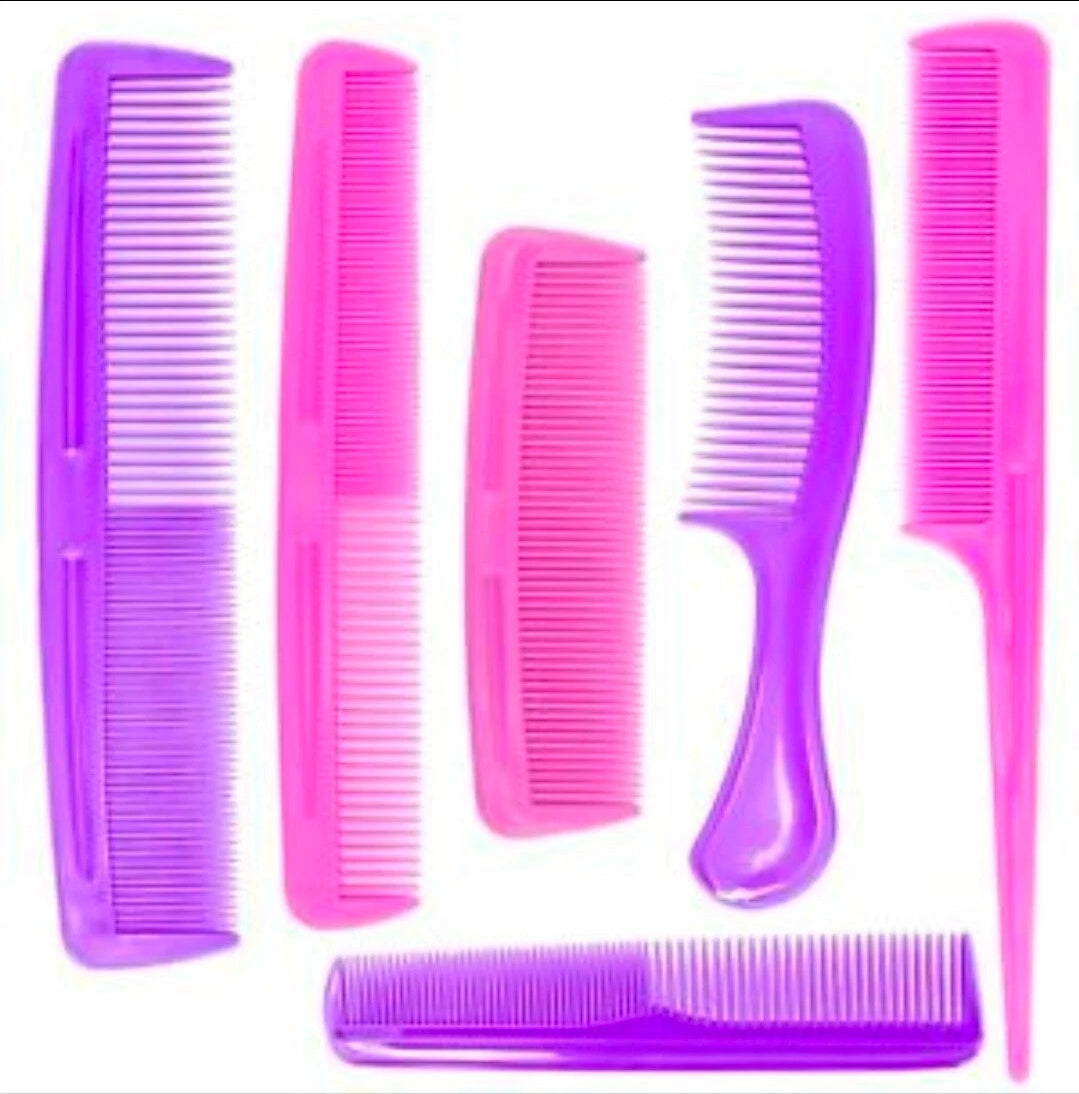 Comb Hair Styling Set Pin Tail Fine Wide Toothed Comb 6 Type Pink Purple