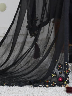 Chiffon Modern Style Frock 3pc suit Black