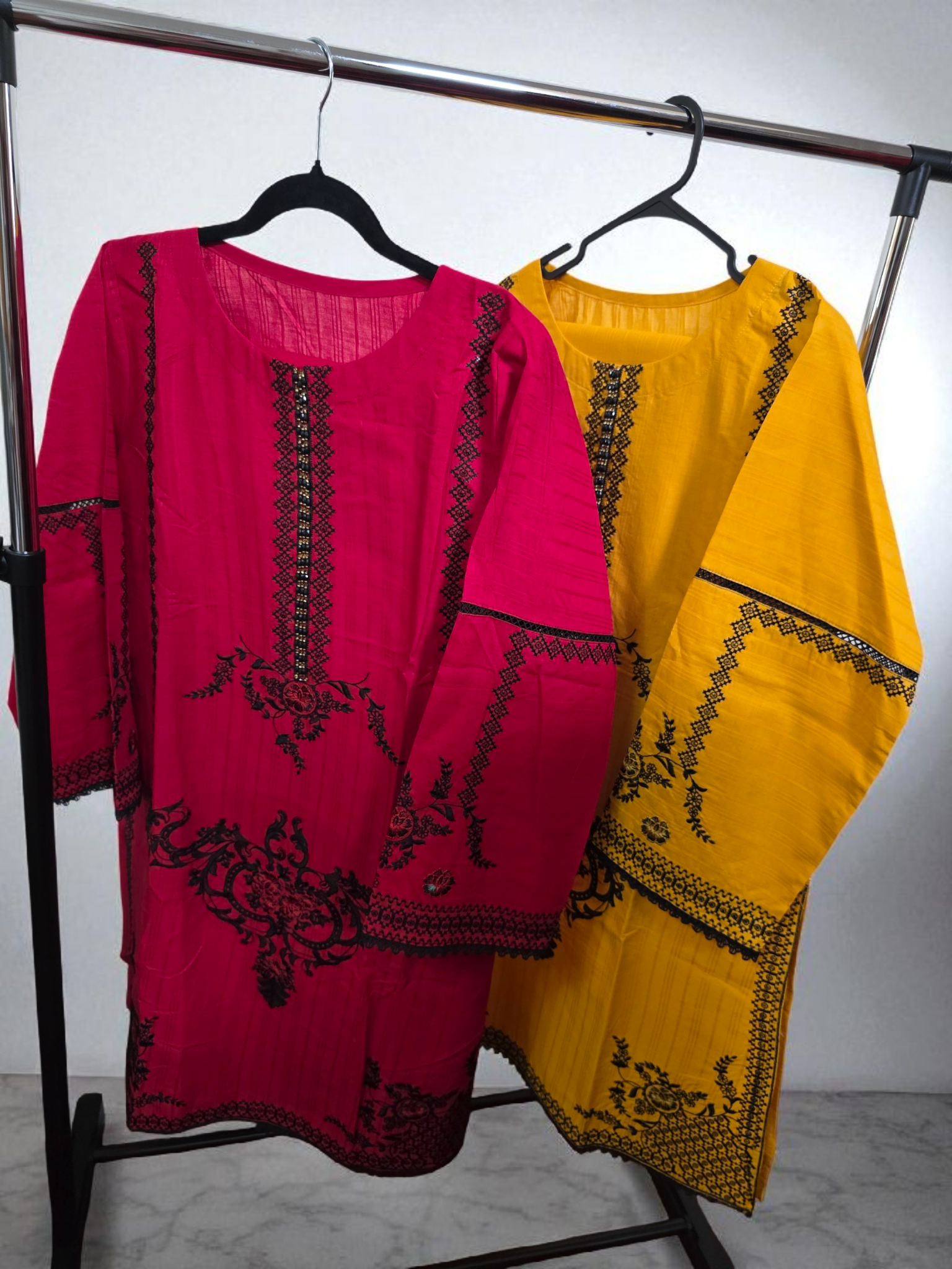 2pc Embrpidery Kurta and plain trouser, cotton